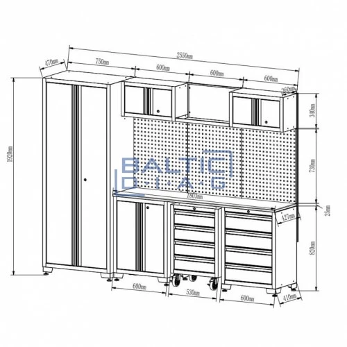 Professional Workbench Set With a Pull-out Cabinet  - 13 Piece | BALTICDIAG | Garage Workbenches
